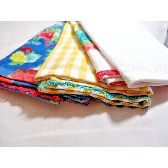 Pioneer Woman Fancy Flourish Kitchen Towels Country Farmhouse Lace Edge 3-pc NEW - Picture 5 of 6